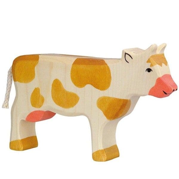 Figurine en bois Animaux de la ferme Vache Marron Holztiger® 16cm