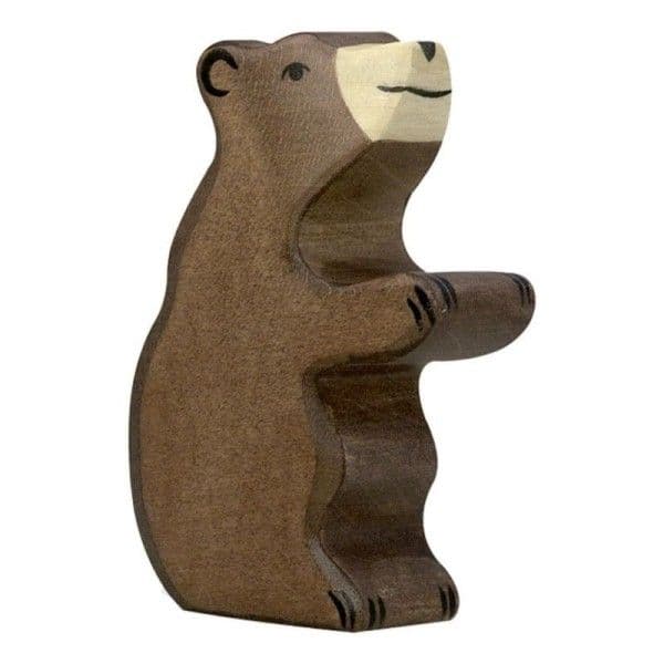Figurine en bois Animaux de la ForĂŞt Petit ours brun assis 8cm