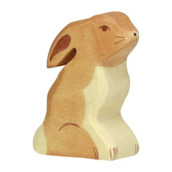 Figurine en bois Animaux de la ferme Lapin Assis 6cm Holztiger®