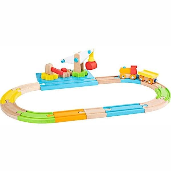 Jouet en bois Circuit de train en bois Grue Junior Small foot by