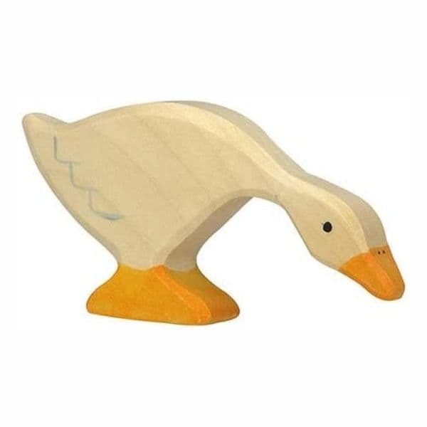 Figurine en bois Animaux de la ferme Oie mangeant Holztiger® 12cm