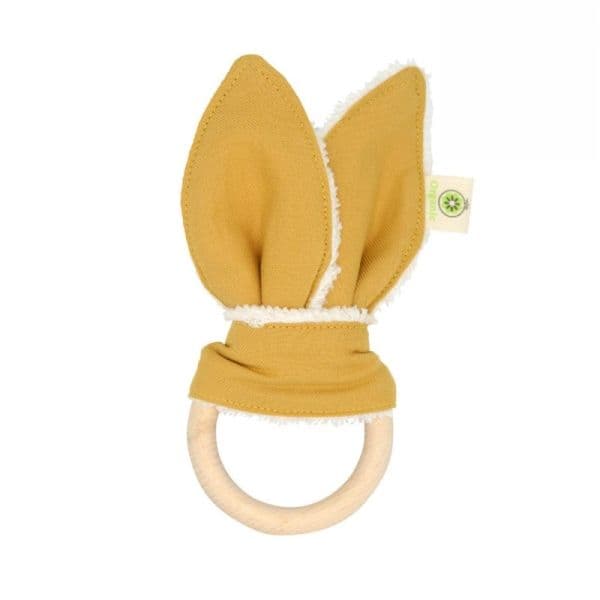 Anneau de dentition Doudou Oreille lapin Curry Coton Bio aPunt