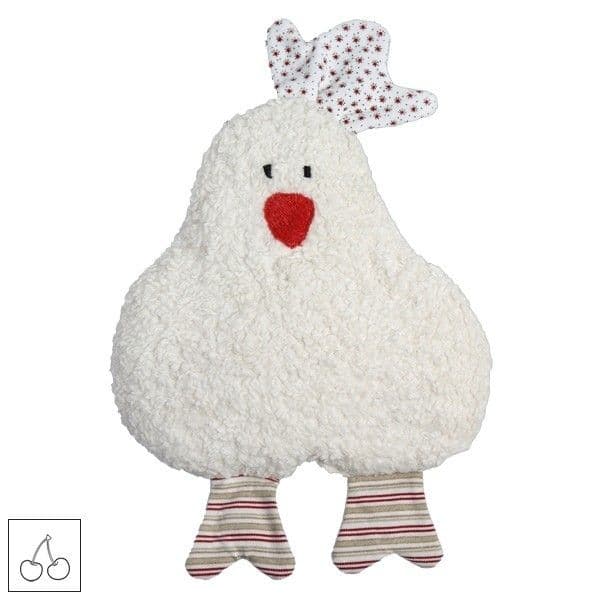 Bouillotte Doudou Efie Noyaux de Cerises Poulette Blanche 23 cm