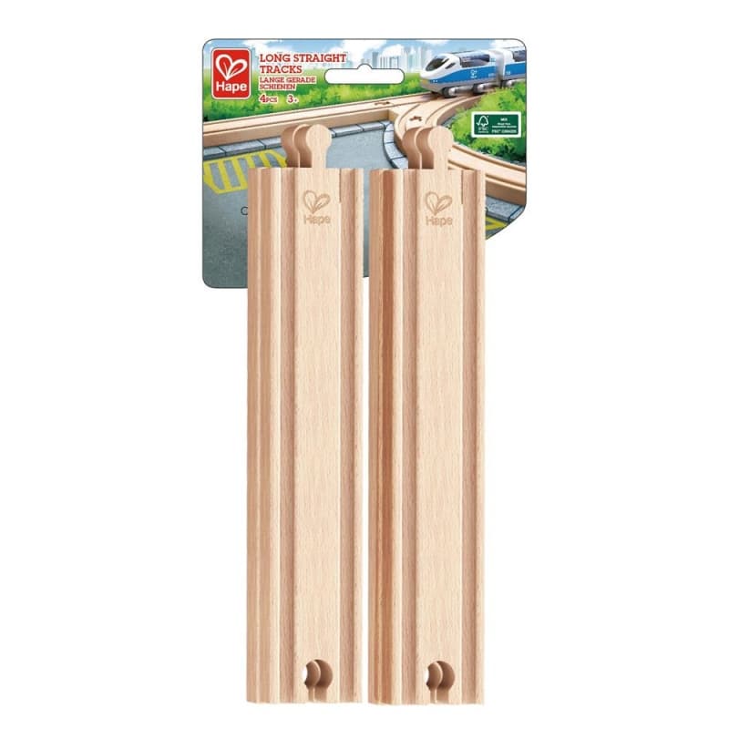 Set de 4 longs rails droits Circuit de train en bois Hape® - Rail