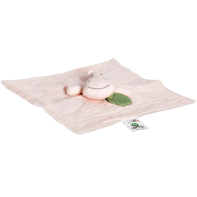 Doudou Plat Lange Teether de dentition Hippopotame Coton bio &