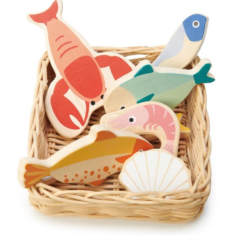 Jouet en bois Dinette Marchande Panier osier Poissonnier Tender Leaf