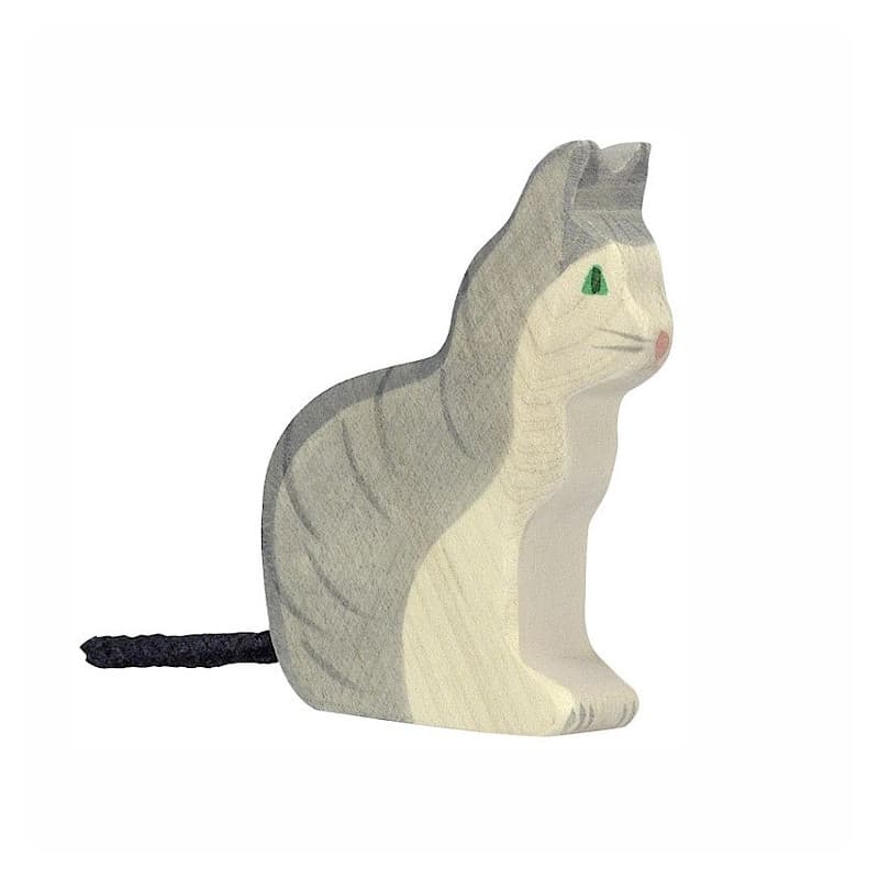 Chat assis en bois Figurine Animaux de la ferme Holztiger®