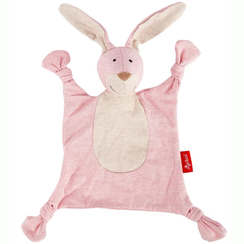 Doudou Lapin Rose plat à nœuds Jersey de coton bio Sigikid® 26 cm - D