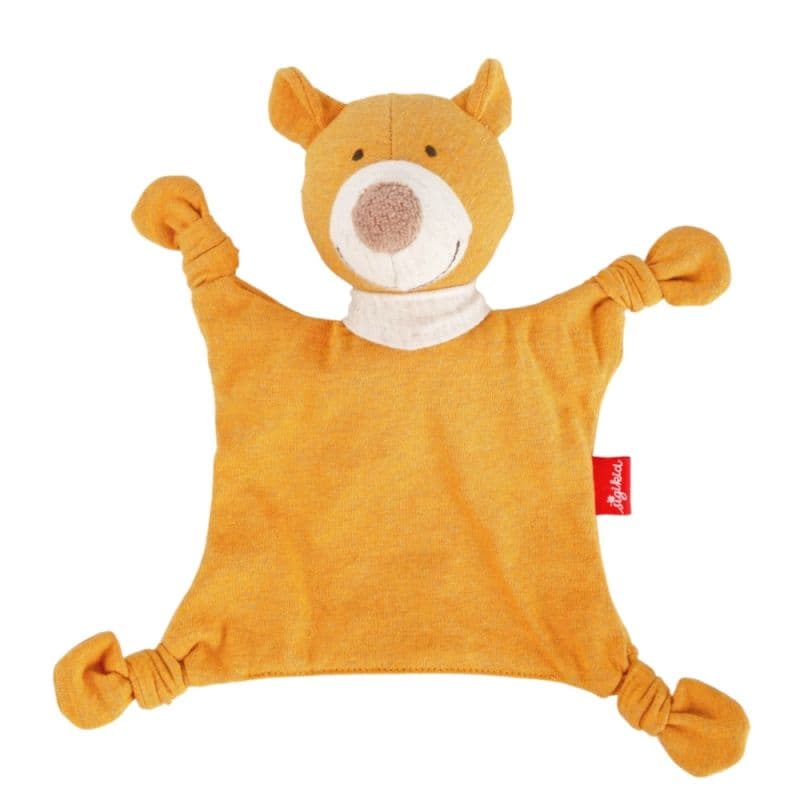Doudou naissance petit Ours plat à nœuds Jersey de coton bio Jaune O