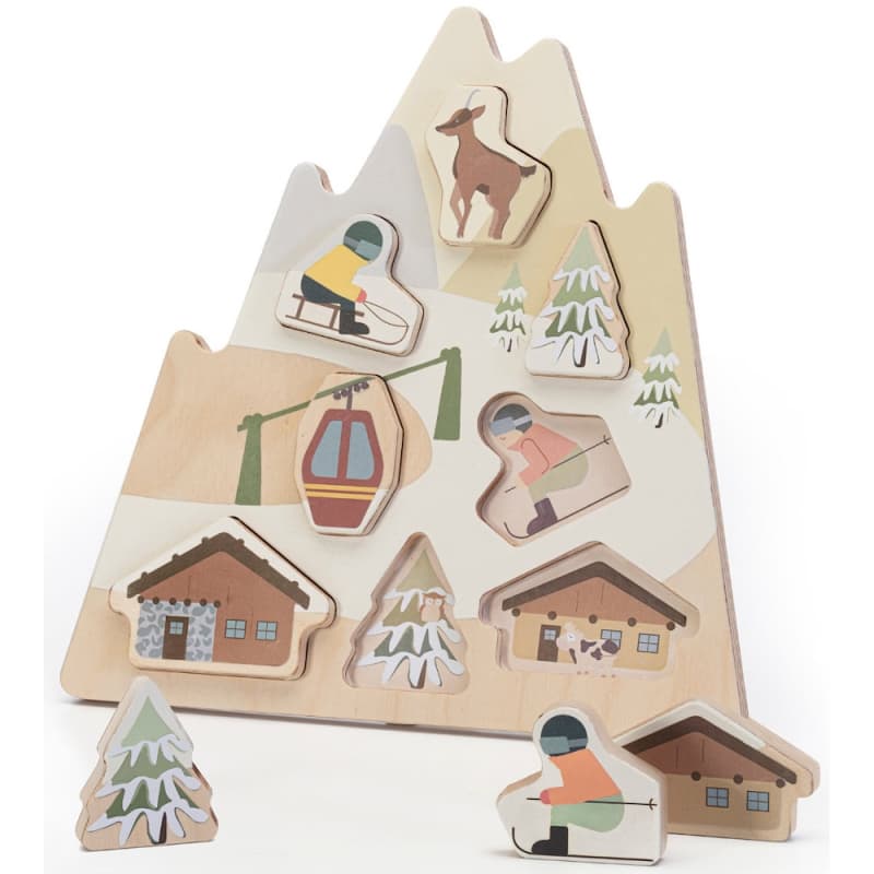 Puzzle 9 pièces à encastrer en bois Vivre dans les montagnes Sevi 1