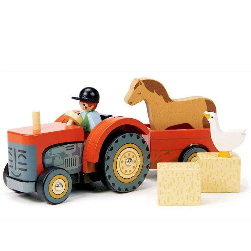 Jouet en bois Tracteur Rouge du Fermier 24 cm Tender Leaf Toys®