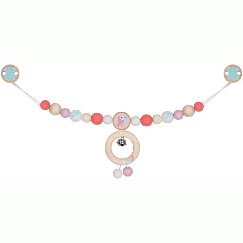 Chaîne de poussette en bois avec clips & grelot Oiseau Goki® - A