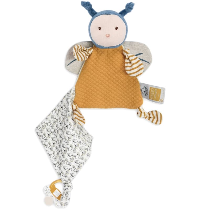 Doudou Attache Sucette Pollen l'abeille 17cm coton bio Doudou et