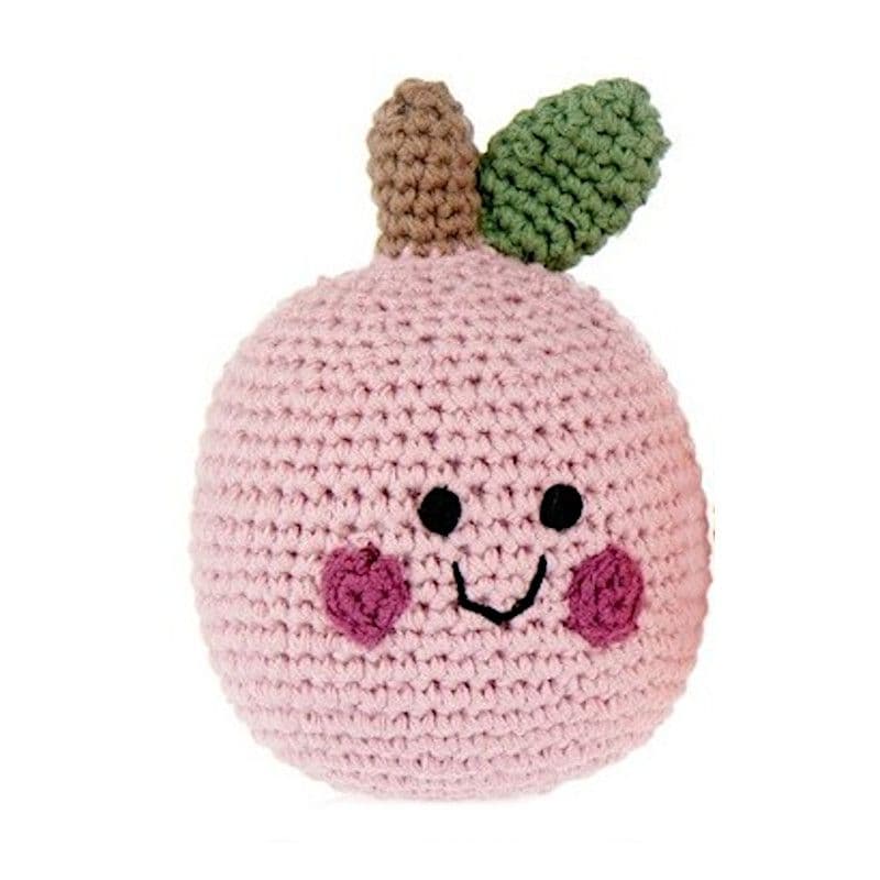 Hochet Pomme Rose 13cm Pebble® Maille Crochet Coton Bio - Hochet