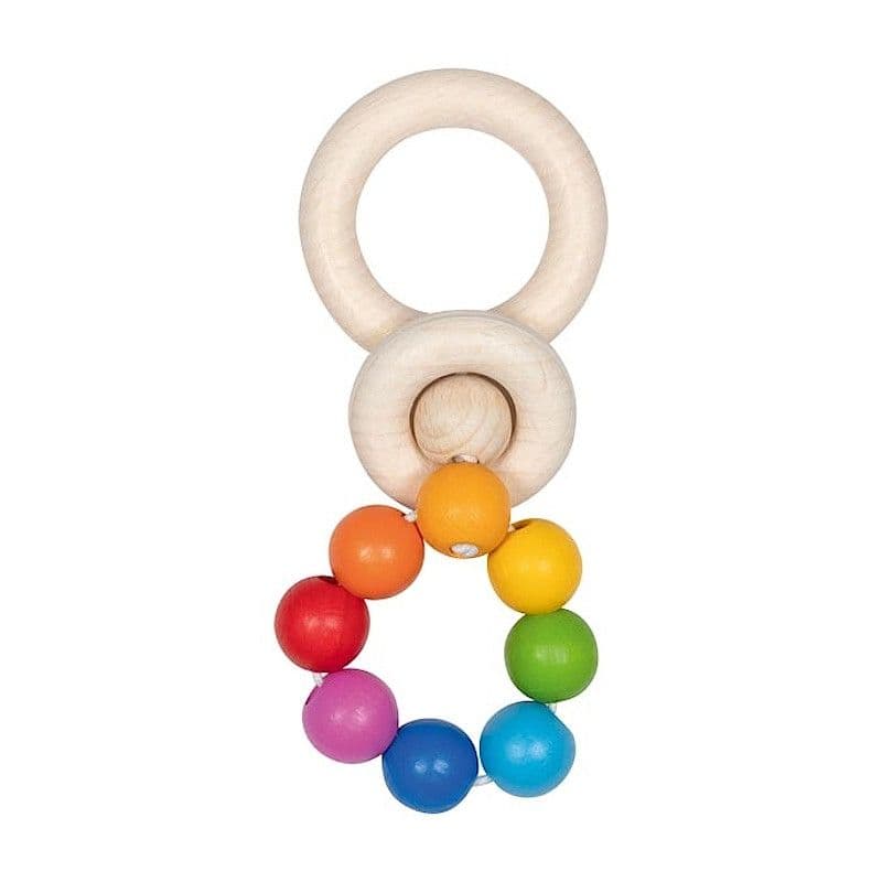 Hochet en bois flexible Arc en ciel Perle et anneaux Goki®