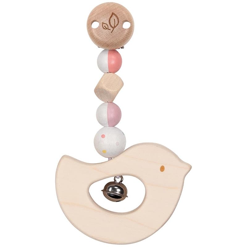 Hochet en bois à attache clip Oiseau et perles Goki® - Hochet à sus