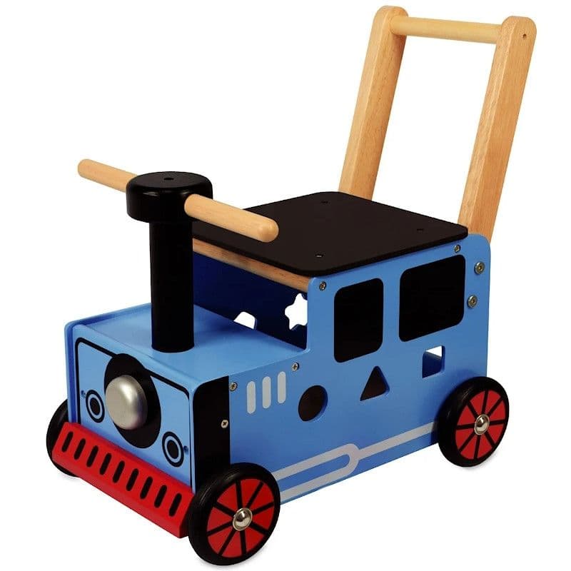 Chariot de marche en bois porteur pousseur trieur Train bleu I'm Toy®