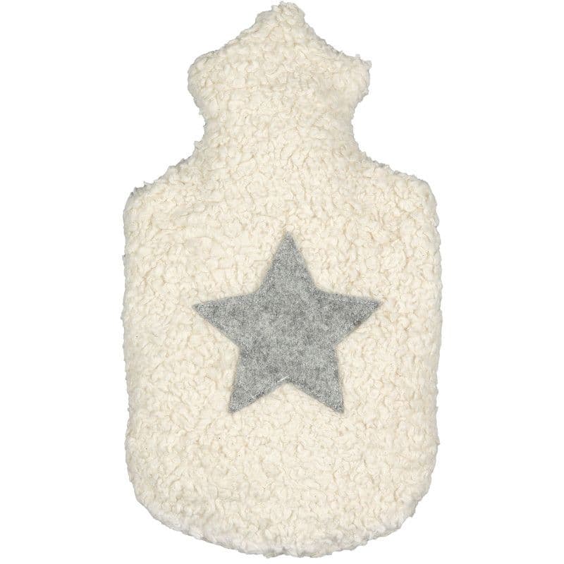 Bouillotte Eau Chaude 1.8L Efie® broderie étoile feutrine grise Vegan