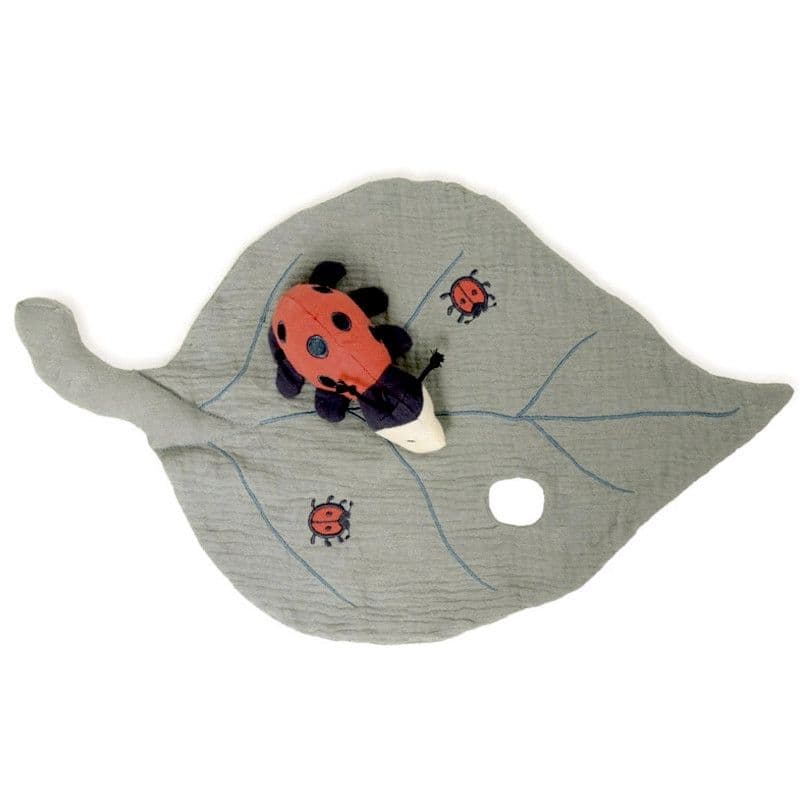 Doudou plat d'activité Coccinelle et sa Feuille Lange de coton