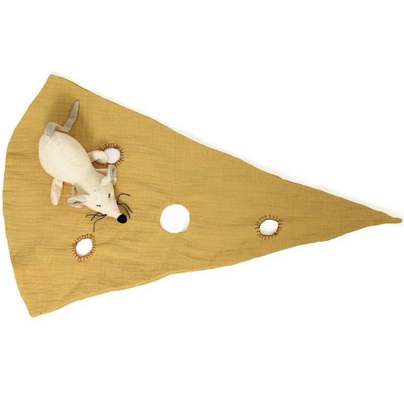 Doudou plat d'activité souris et son fromage doré Lange de coton E