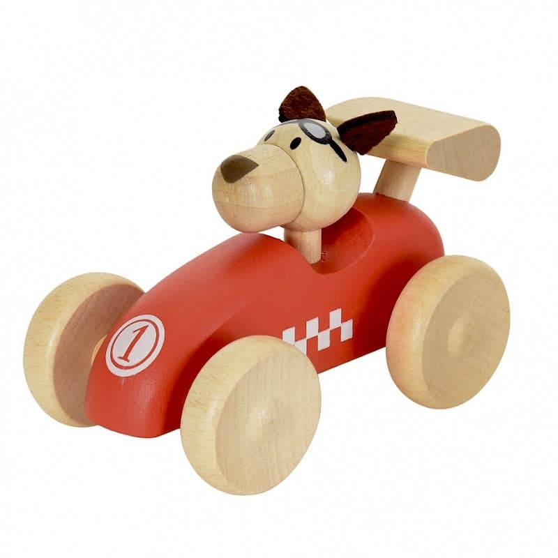 Petite voiture de course en bois massif F1 Pilote chien Egmont Toys®