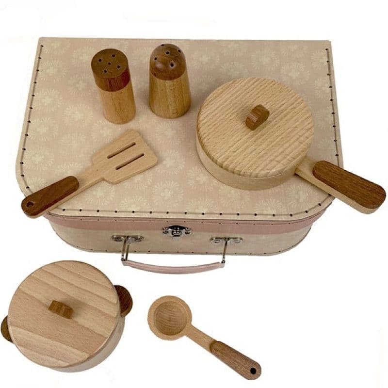 Valise dinette set casseroles de cuisine bois naturel Egmont Toys® -