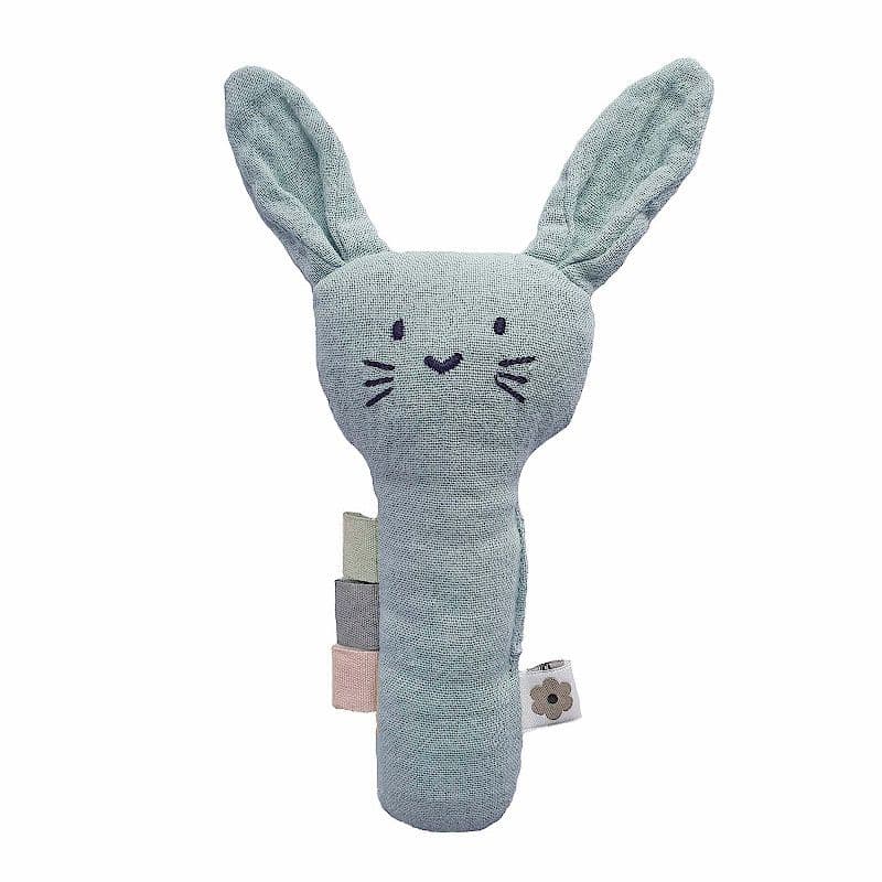 Hochet Lapin Tissu Lange de Coton Bio GOTS Gris Argent Summerville