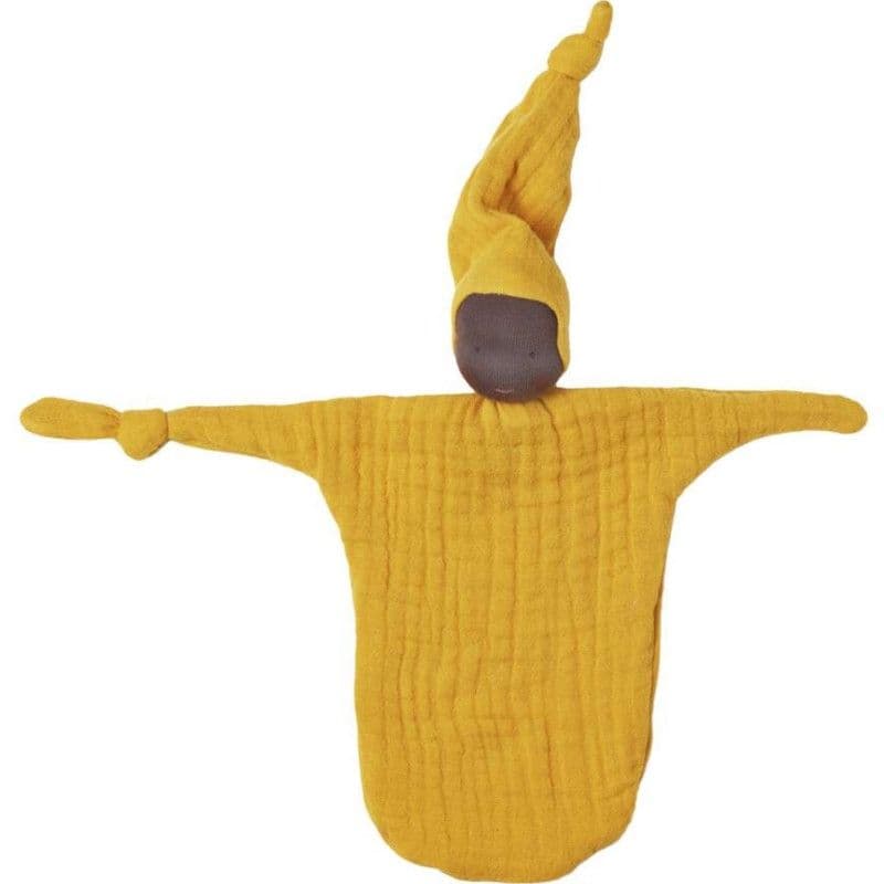 Poupon Waldorf peau noir Lange de coton bio et Laine Jaune Ocre