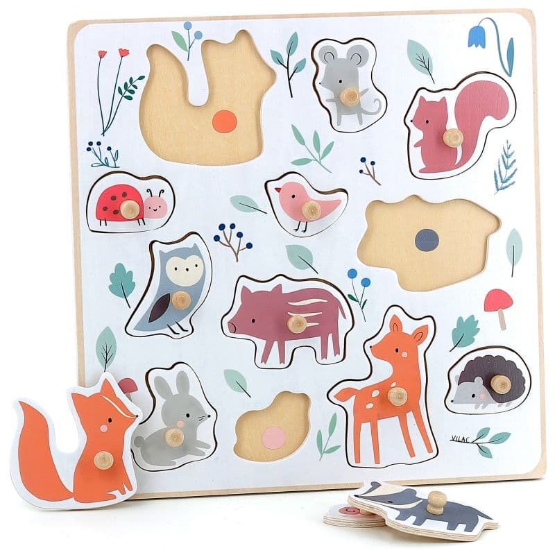 Puzzle à boutons en bois Les Animaux de la forêt jouet éveil 18 mois