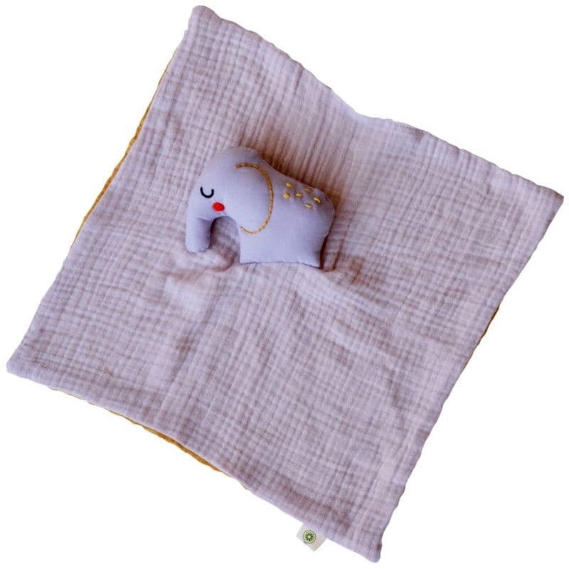 Doudou Plat Lange Coton Bio Eléphant Mauve Curry aPunt Barcelona® 30cm