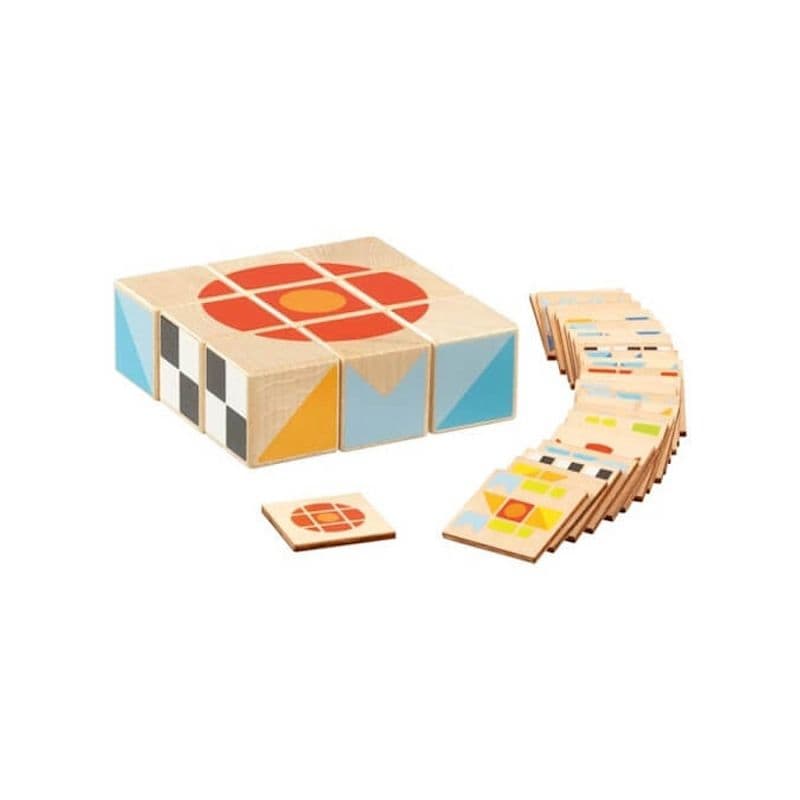 Puzzles 9 cubes en bois Jeu de combinaisons colorées Goki®