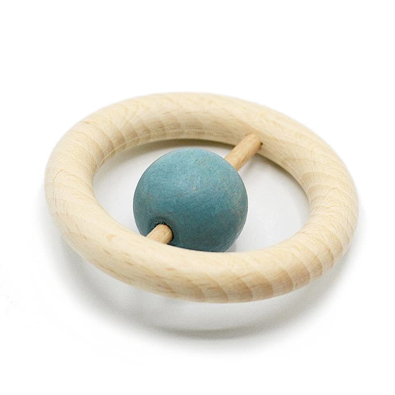 Hochet Anneau et perle de bois bleu océan Clac Clac aPunt Barcelona®