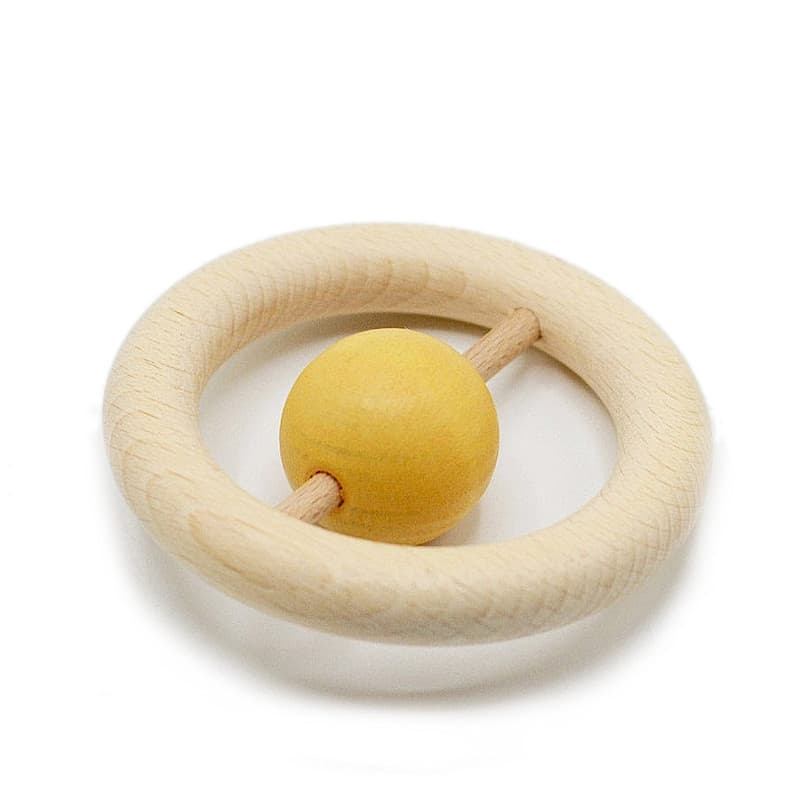 Hochet Anneau et perle de bois Jaune Curry Clac Clac aPunt Barcelona®