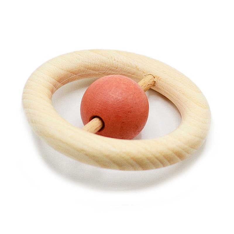 Hochet Anneau et perle de bois Rose Clac Clac aPunt Barcelona®