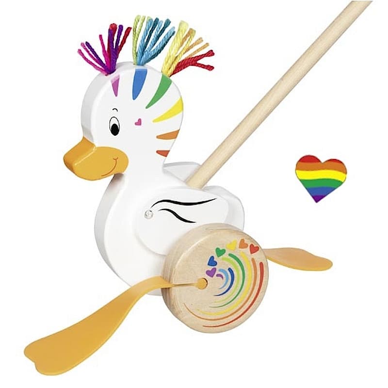 Jouet Canne à pousser en bois Canard Lou Arc en Ciel Goki®
