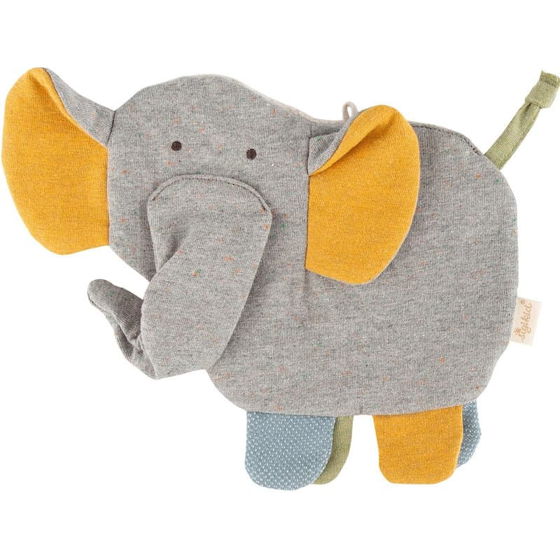 Doudou éléphant Jersey de coton gris chiné et Velours 18 cm Sigikid®