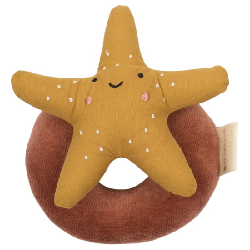 Hochet Bébé Anneau en Tissu Fabelab® Etoile 14 cm Coton Bio