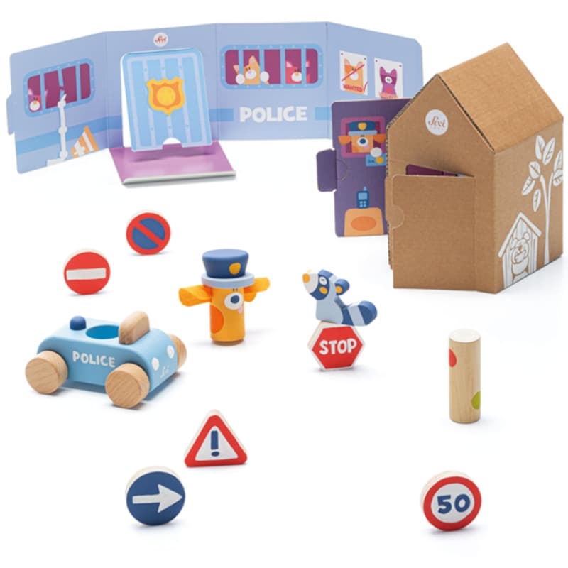 Ensemble Seviland bois & carton Poste de Police 12 pièces Sevi 1831®