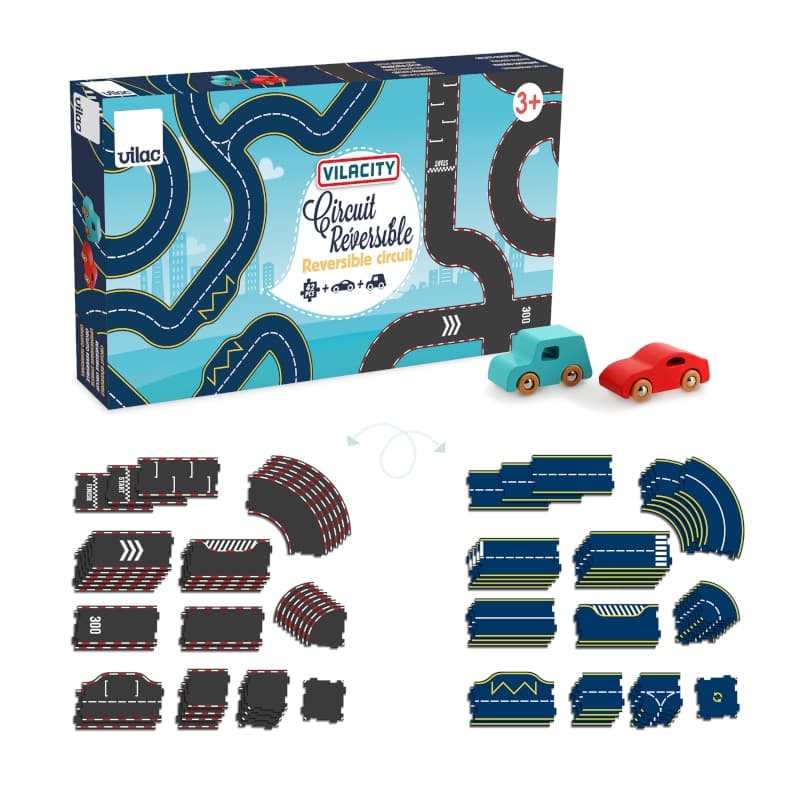 Circuit petites voiture réversible en carton épais 42 pièces Vilac® V