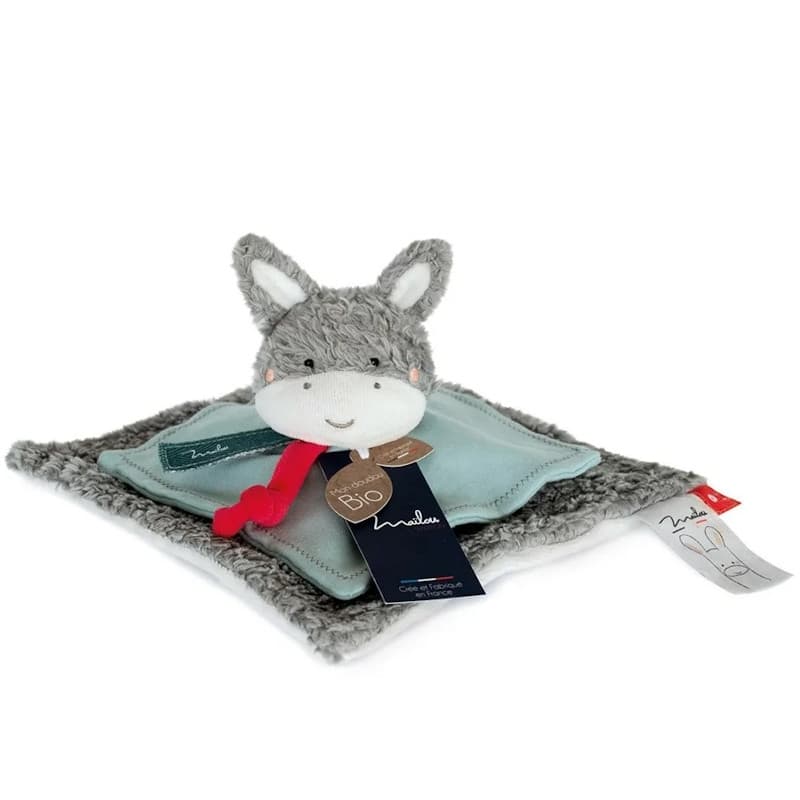 Doudou plat carré âne 25 cm Maïlou Tradition® coton bio fait en France