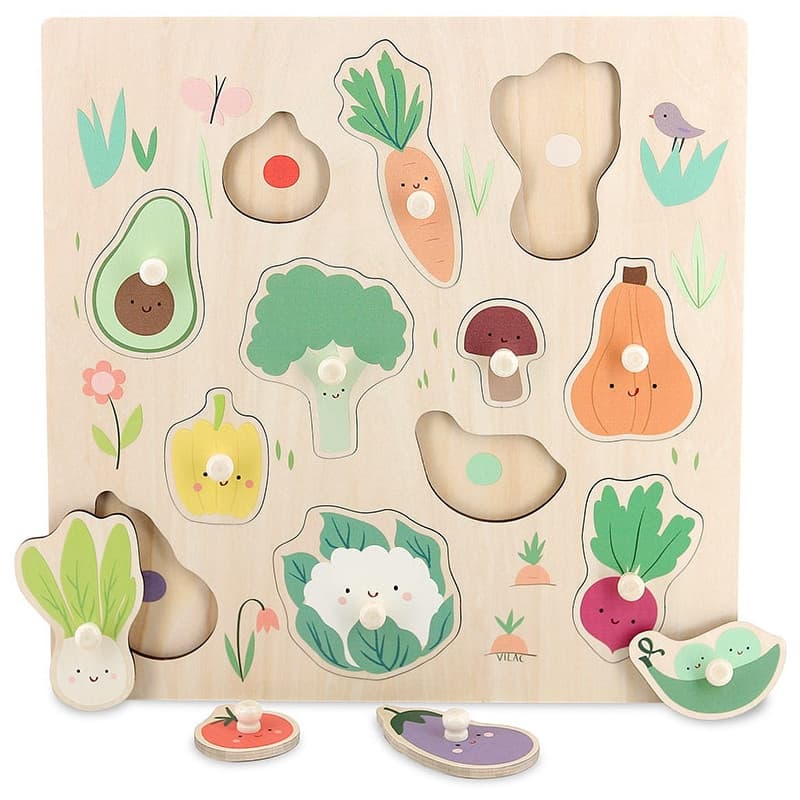 Puzzle à boutons en bois Les légumes du jardin jouet éveil 18 mois Vi