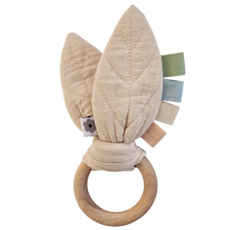 Hochet de dentition Feuille Tissu Lange de Coton Bio GOTS Coquille