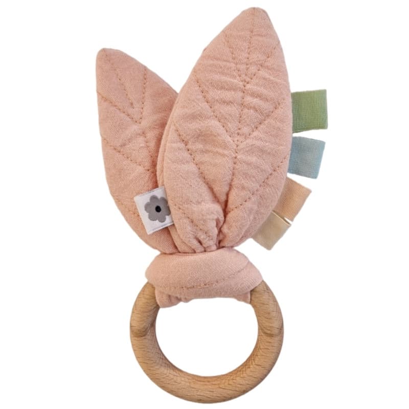 Hochet de dentition Feuille Tissu Lange de Coton Bio GOTS pĂŞche &