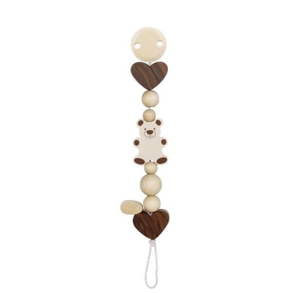 Accroche Tétine Bois naturel Coeur & Ours Heimess - Jouets