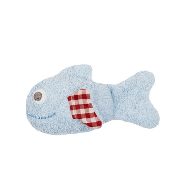 Doudou Hochet Poisson Bleu Vichy Efie 15 cm - Hochet Coton Bio GOTS