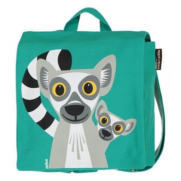 Cartable Sac à Dos Maternelle Vert Émeraude Lémurien Coton Bio - Coq