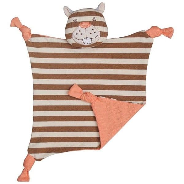 Doudou bio Plat Carré Hochet Apple Park™ Castor Biber Coton Bio 30 cm