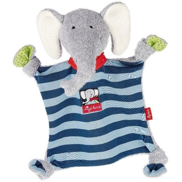 Sigikid® Doudou Plat Carré Elephant Coton Lolo Lombardo 27cm - D