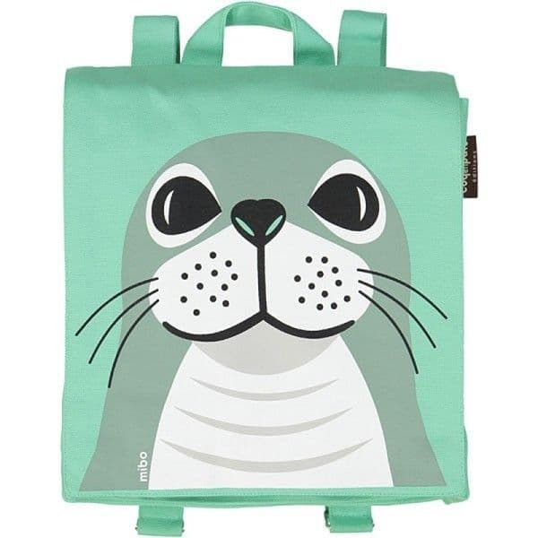 Cartable Maternelle Coton Bio Vert d'eau Phoque Coq en Pâte®