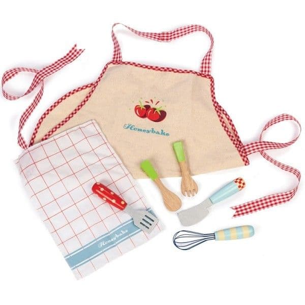 Dinette Set Tablier Torchon & Ustensiles en bois Honey Bake Le Toy